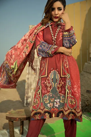 2394-RED CLAY DIGITAL PRINTED WOOL UNSTITCHED