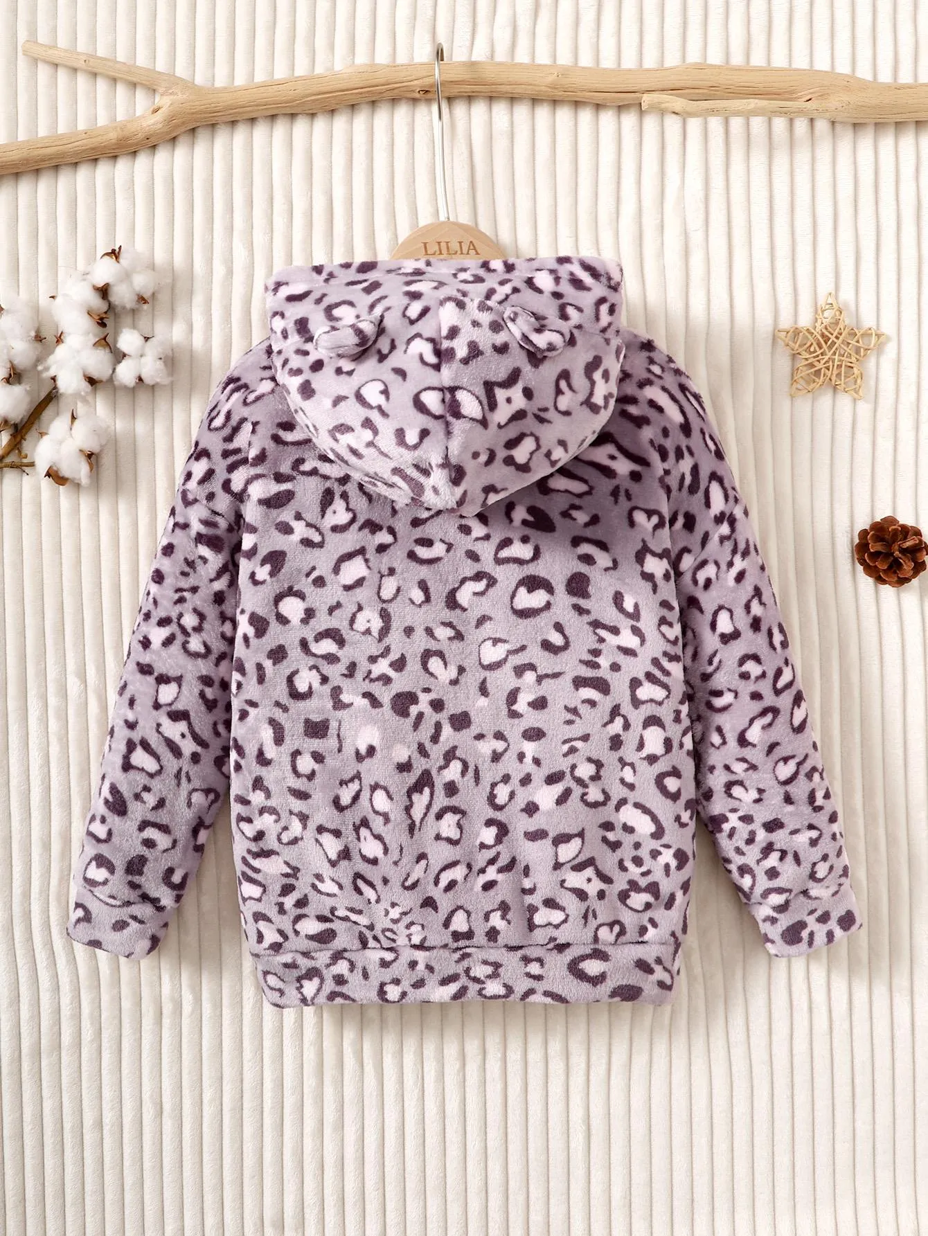8-14Y Big Girls Plush Leopard Pattern Furry Warm Hooded Sweatshirt Coat For Teen Kids Fall/ Winter Outfit Purple Catpapa  462307018