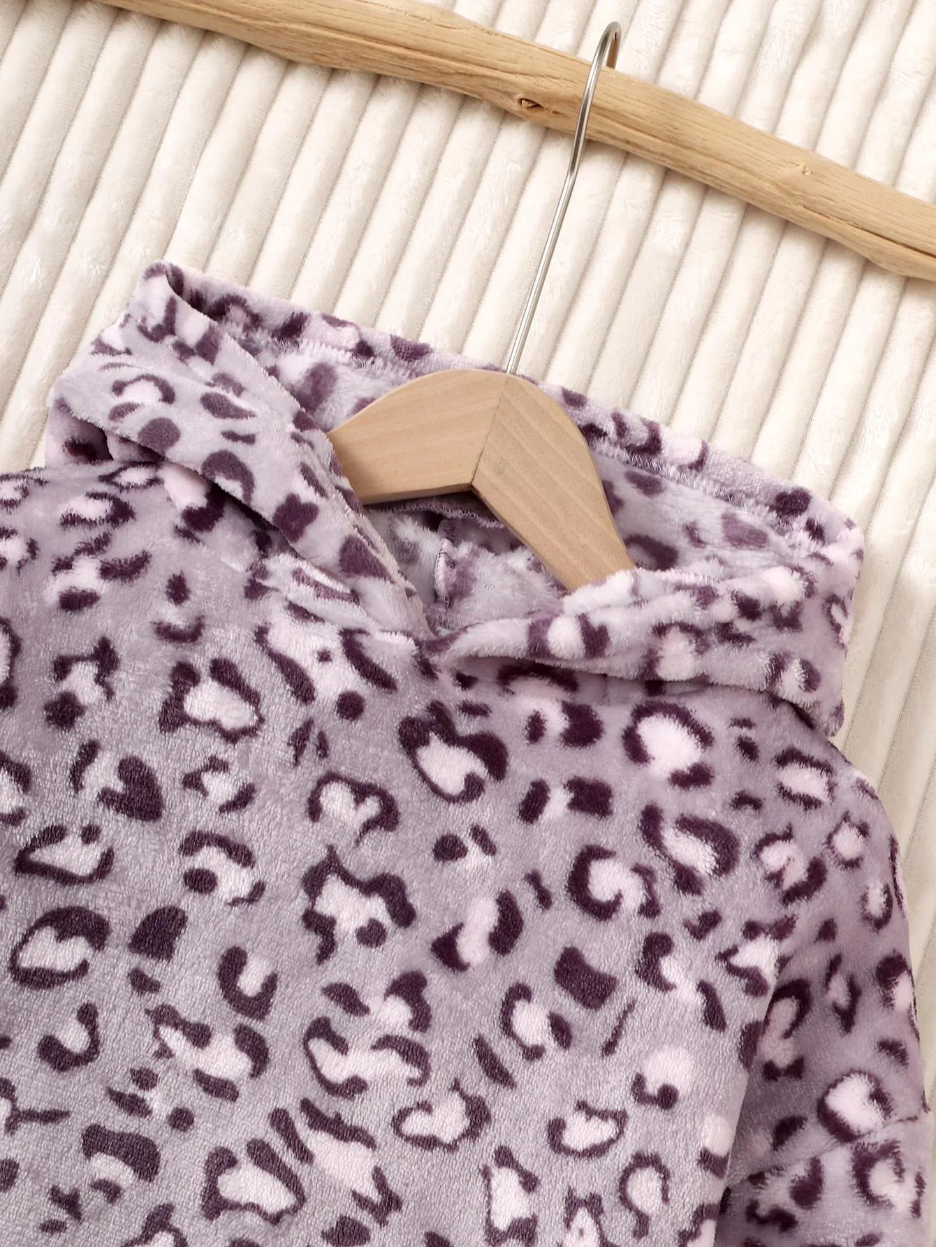 8-14Y Big Girls Plush Leopard Pattern Furry Warm Hooded Sweatshirt Coat For Teen Kids Fall/ Winter Outfit Purple Catpapa  462307018