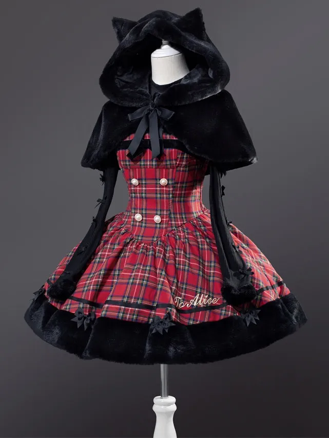 Black Cat Ears Hooded Plush Cape