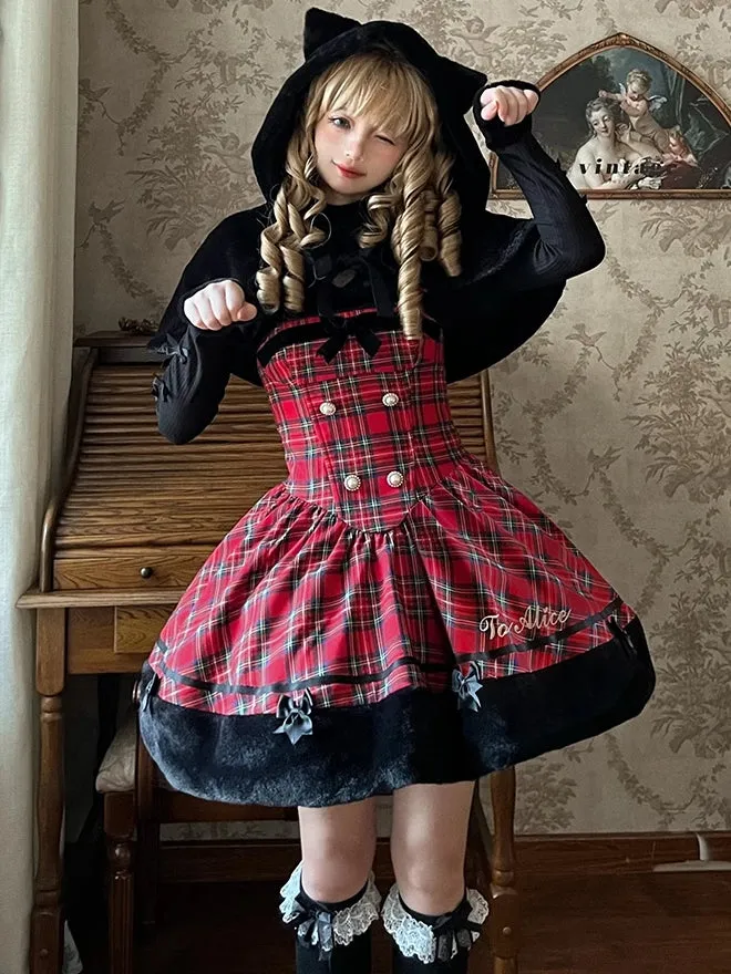 Black Cat Ears Hooded Plush Cape