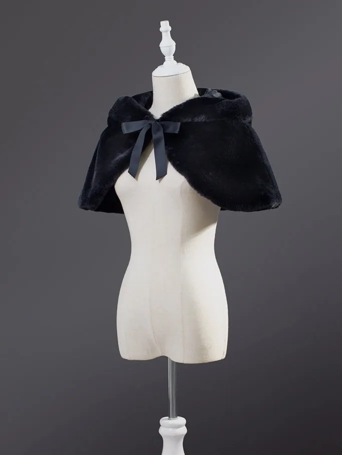 Black Cat Ears Hooded Plush Cape