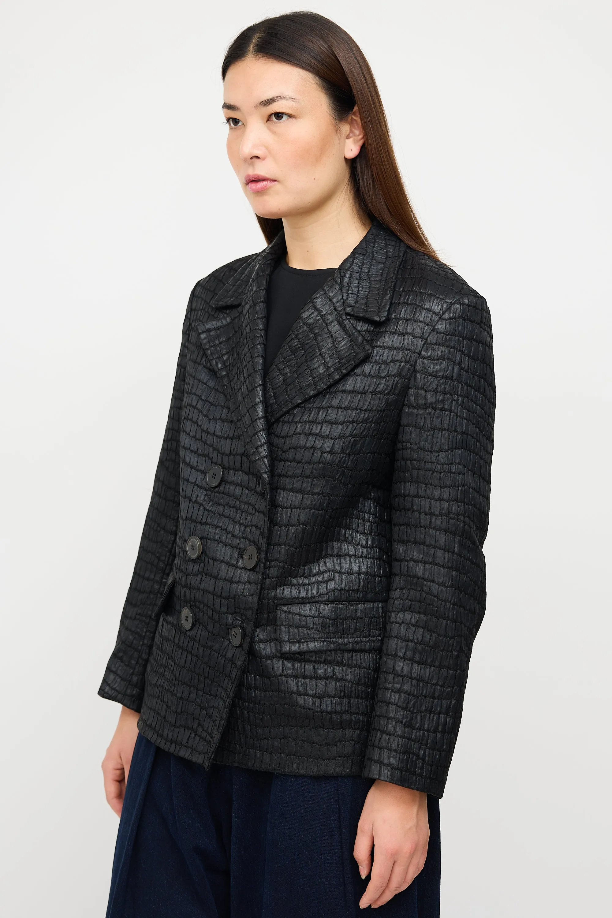 Black Jacquard Double Breasted Jacket