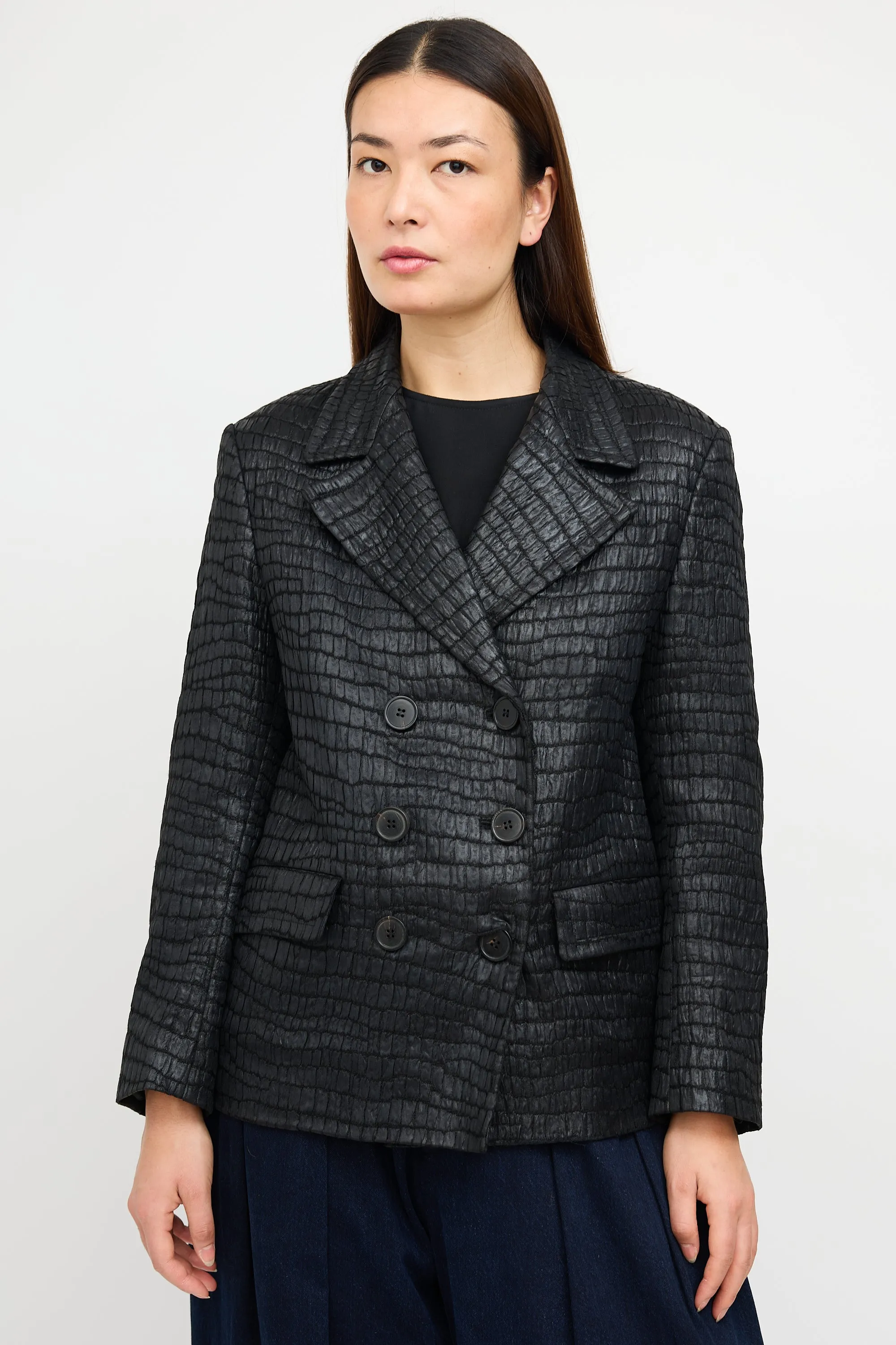 Black Jacquard Double Breasted Jacket