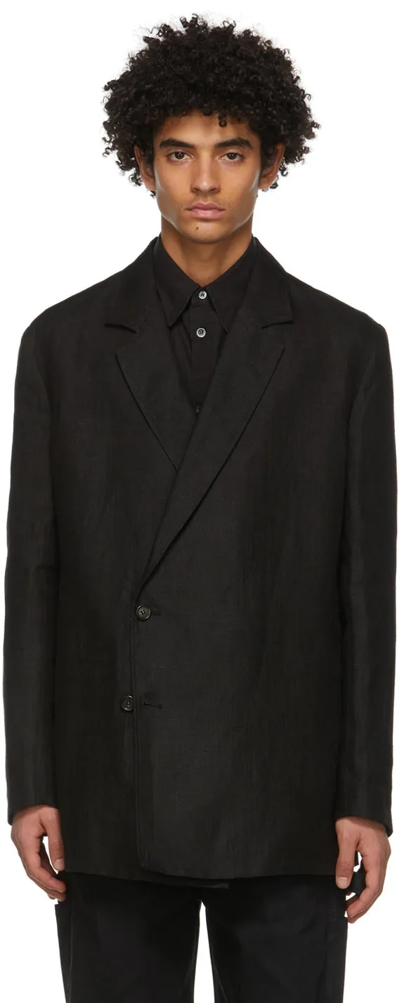 Dunhill Black Linen Half Wrap Blazer