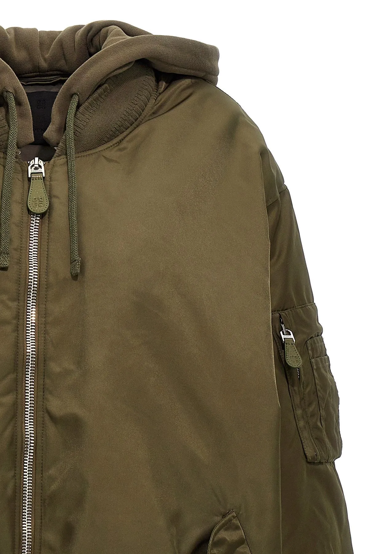 Givenchy Women Oversized Hooded Bomber Jacket In Nylon Dark Green