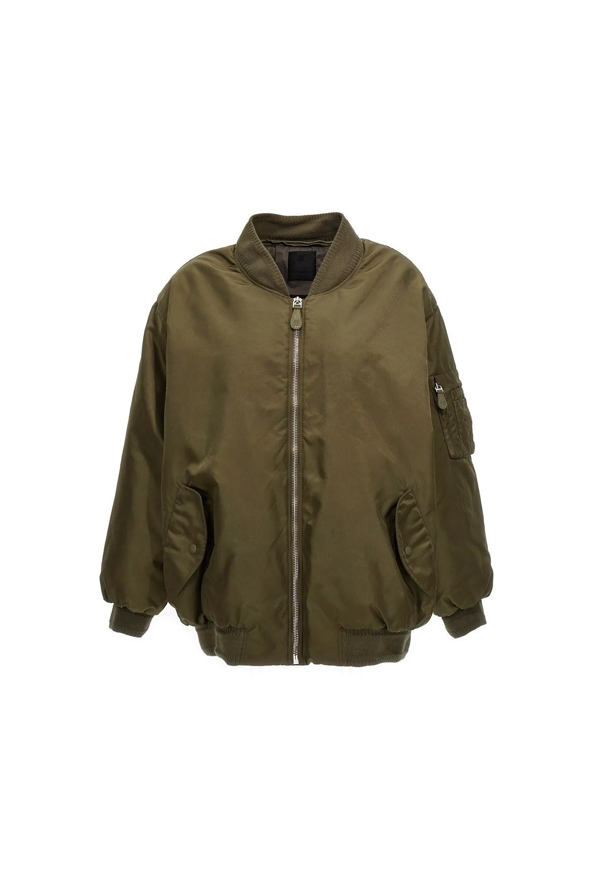 Givenchy Women Oversized Hooded Bomber Jacket In Nylon Dark Green