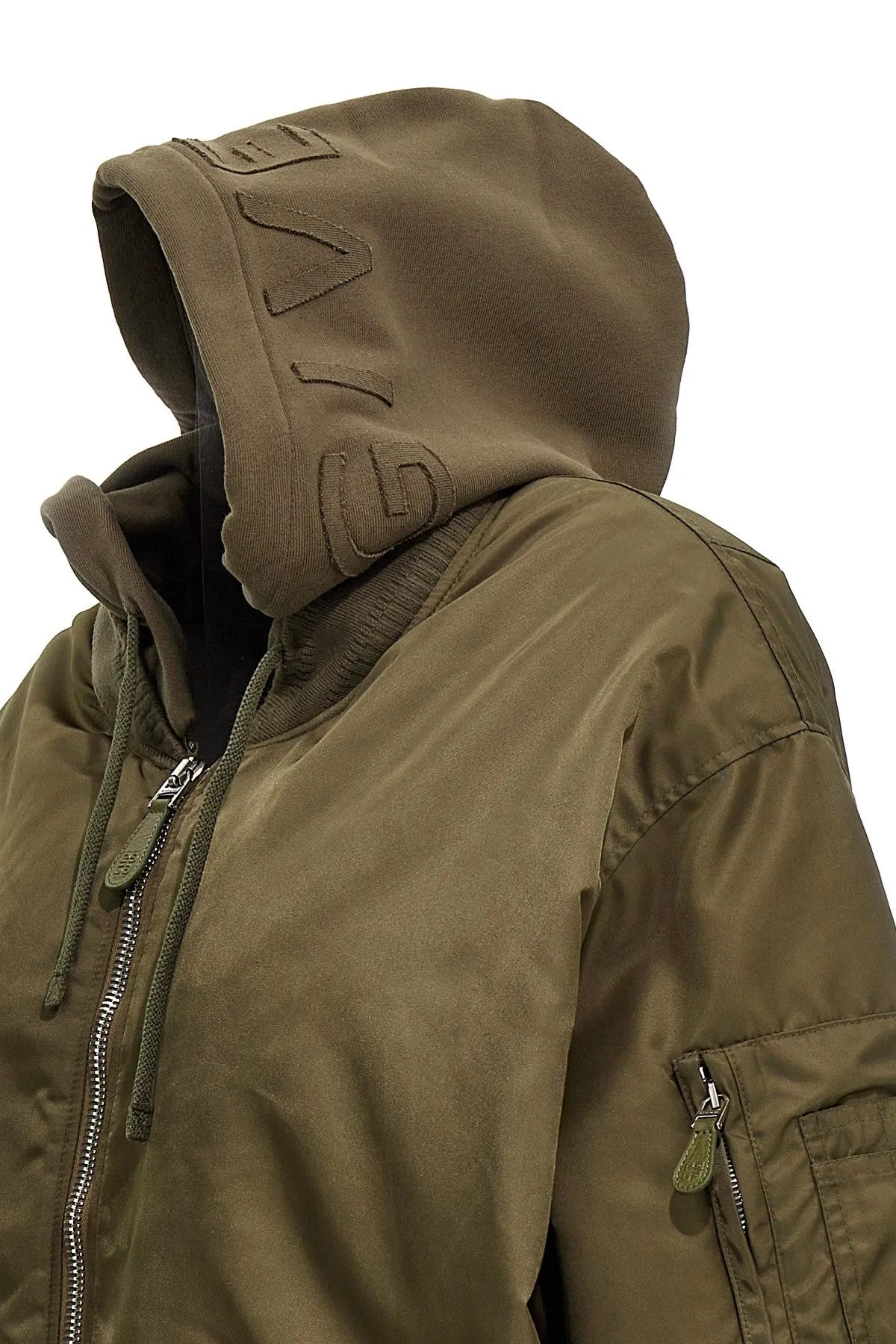 Givenchy Women Oversized Hooded Bomber Jacket In Nylon Dark Green