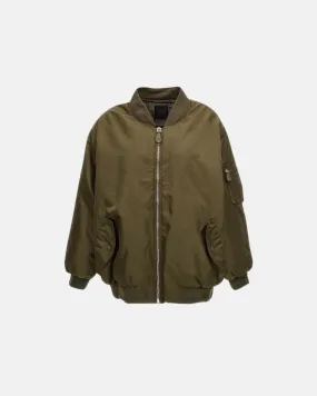 Givenchy Women Oversized Hooded Bomber Jacket In Nylon Dark Green