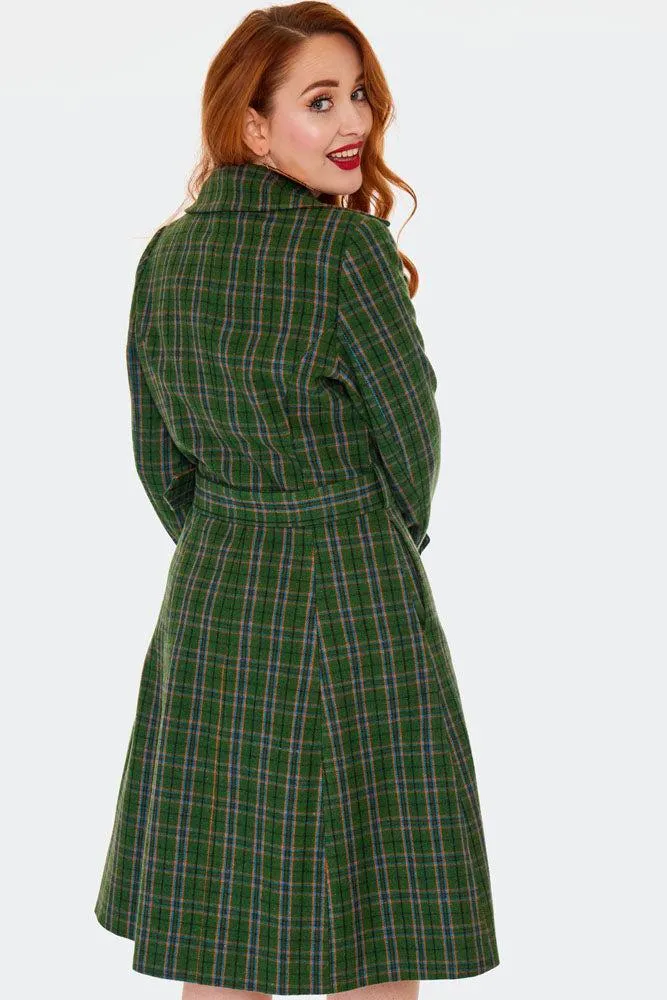 Green Double Breasted Checked Coat