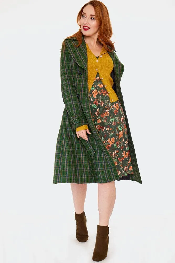 Green Double Breasted Checked Coat