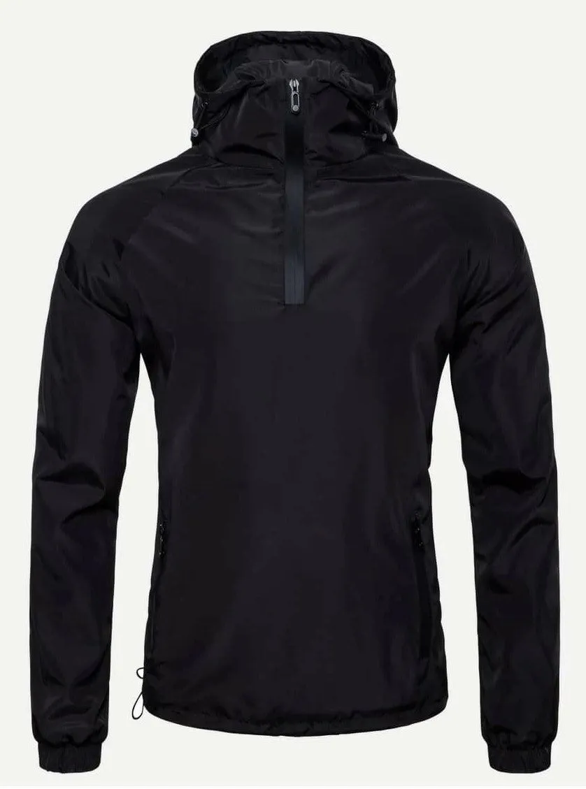 Men Solid Quarter Zip Hooded Anorak Jacket